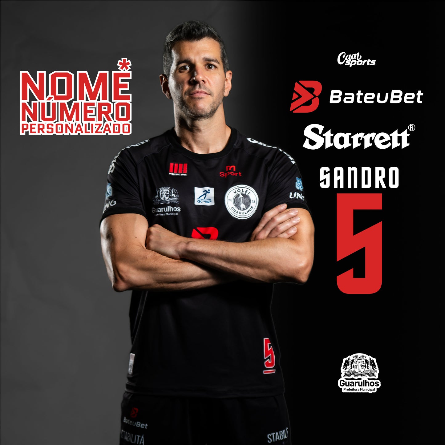 camiseta oficial vôlei guarulhos bateubet preto personalizado