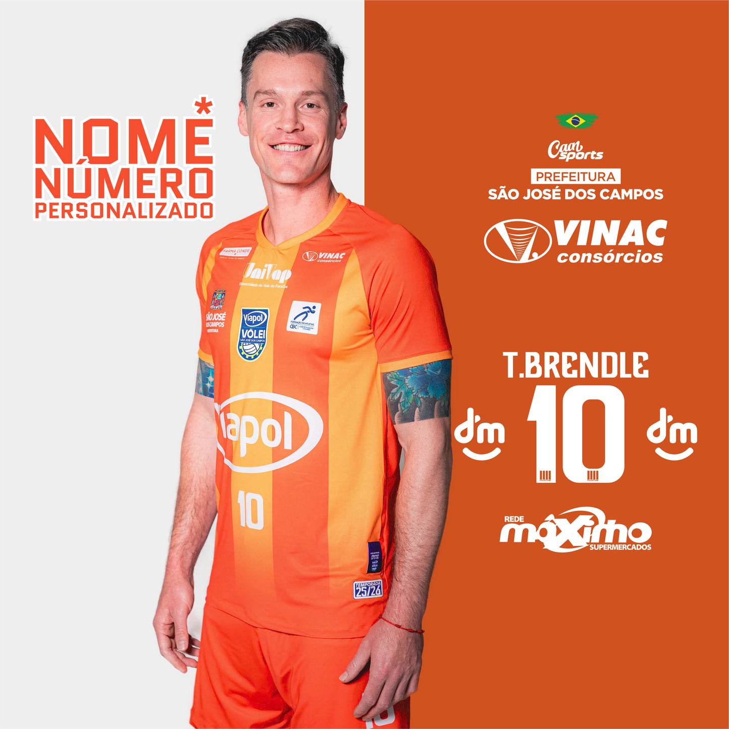 camiseta oficial viapol vôlei são josé - laranja personalizado